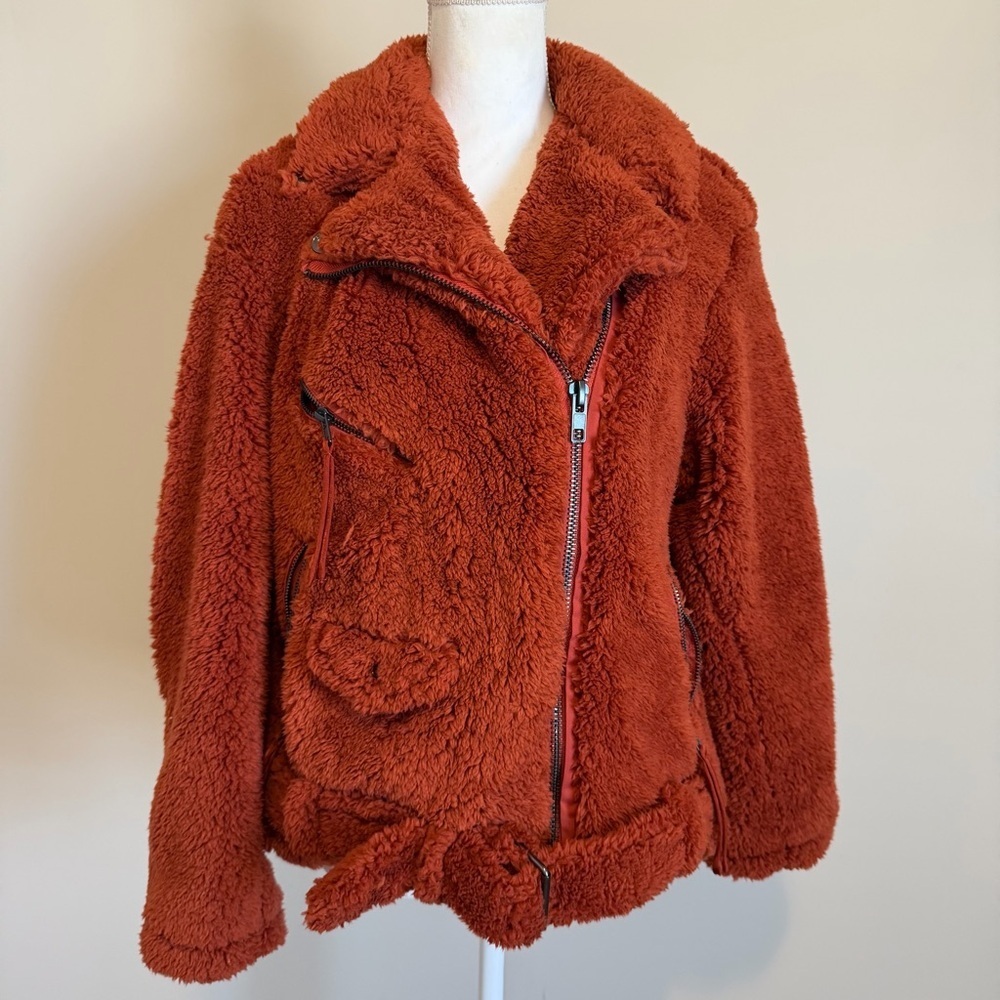 NWT Free People Women's Cozy Slouchy Sherpa Moto Jacket Size xs oversized - Picture 4 of 13